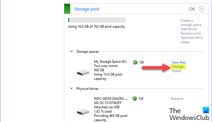 Modifier l'espace de stockage dans le pool de stockage