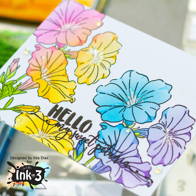 Sweet Petunia, Friendship Cards,Ink On 3, Instagram Hop, Stencil, Atelier Inks,Ink Blending, New Mini Misti, Card Making, Stamping, Die Cutting, handmade card, ilovedoingallthingscrafty, Stamps, how to,