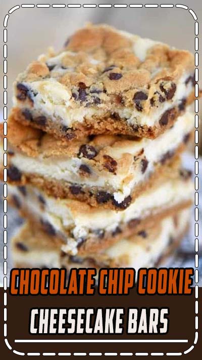 These easy Chocolate Chip Cookie Cheesecake Bars are made with just five ingredients! This easy dessert recipe will satisfy all your cravings and is PERFECT for parties, bake sales, cookie trays and more! // Mom On Timeout #desserts #dessert #baking #cheesecake #chocolate #chocolatechipcookies #bars #sweets #cookies #easy #recipe #recipes #momontimeout