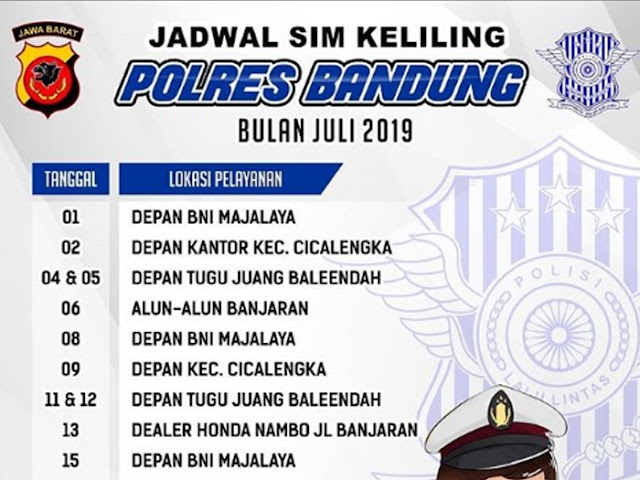 Jadwal SIM Keliling Polres Bandung Bulan Juli 2019