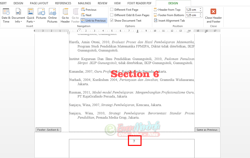 Mengatur nomor halaman section 6 Mengatur nomor halaman section 6