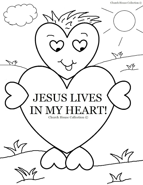 Jesus Lives In My Heart Coloring Page For Sunday School (Valentine's Day)