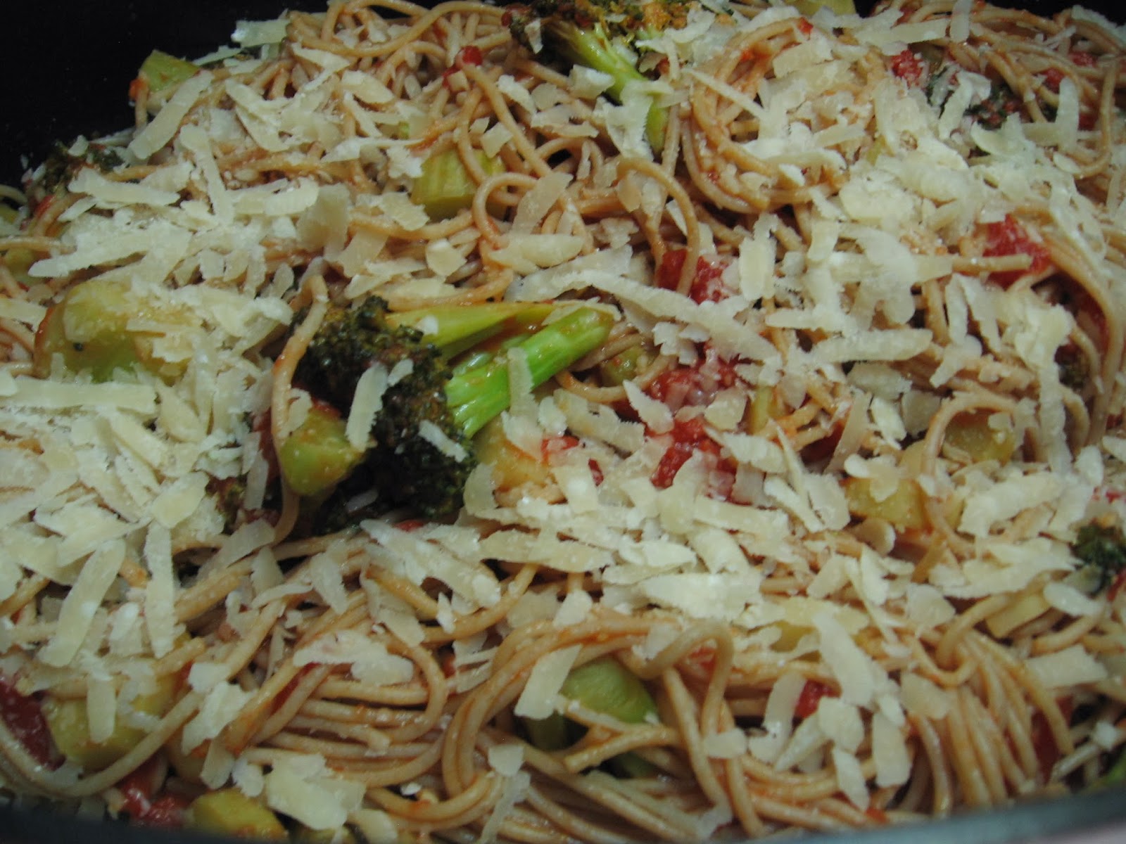 Deceptively Healthy Spaghetti with Broccoli and Tomato Sauce