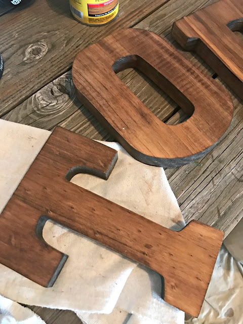 Staining wood letters