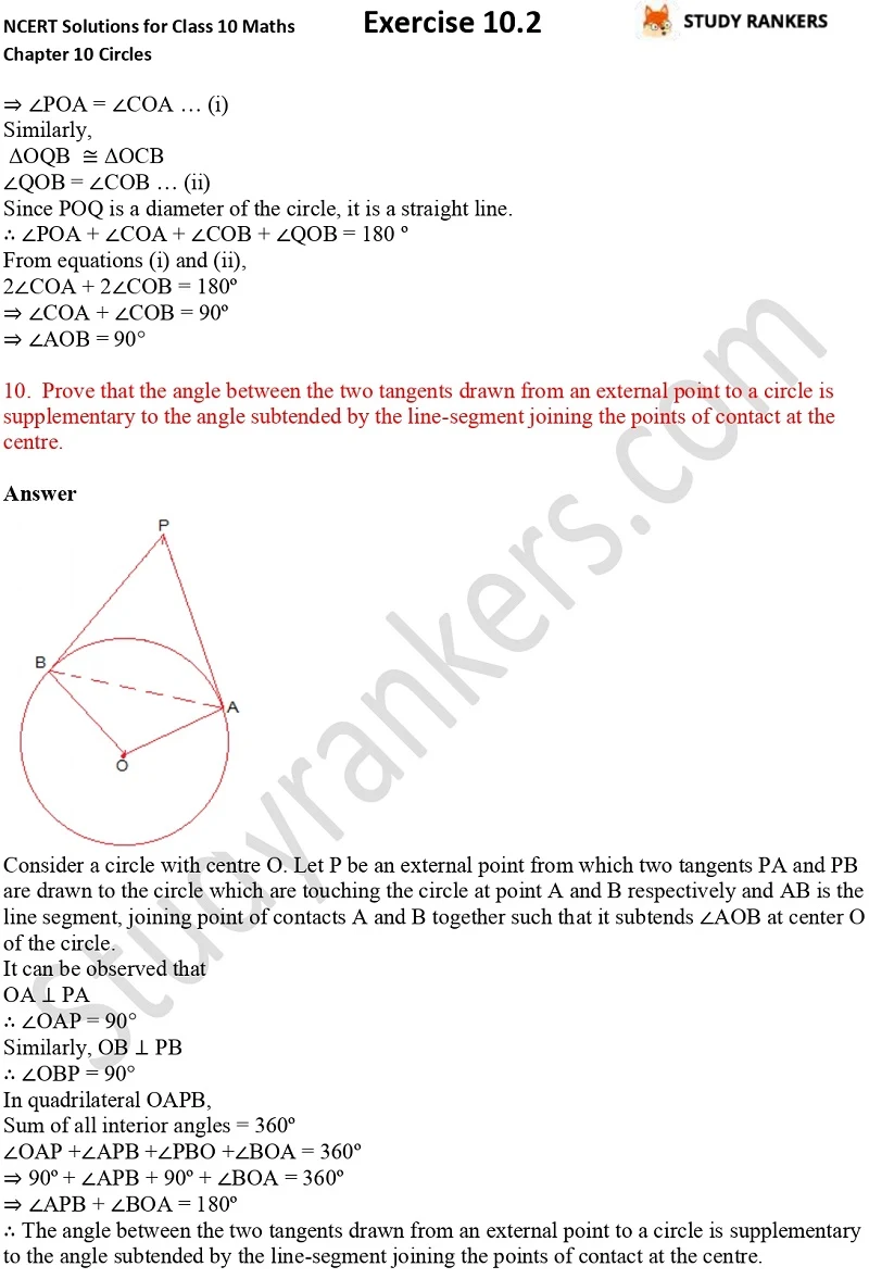 NCERT Solutions for Class 10 Maths Chapter 10 Circles Exercise 10.2 Part 7