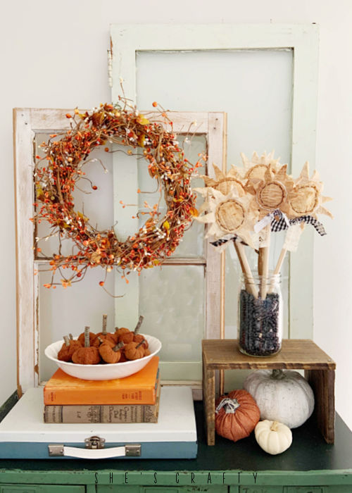 Tea stained DIY Sunflowers for fall home decor.