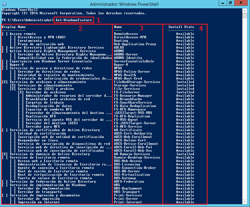 : Windows PowerShell: Listar servicios de un servidor  Get-WindowsFeature.