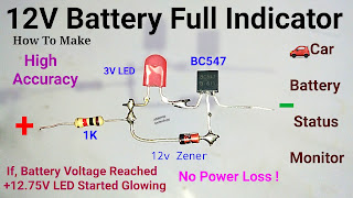 Simple 12 Volt battery full charge indicator circuit diagram