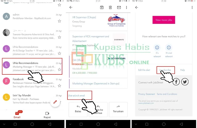 cara berhenti berlangganan email lina jobstreet