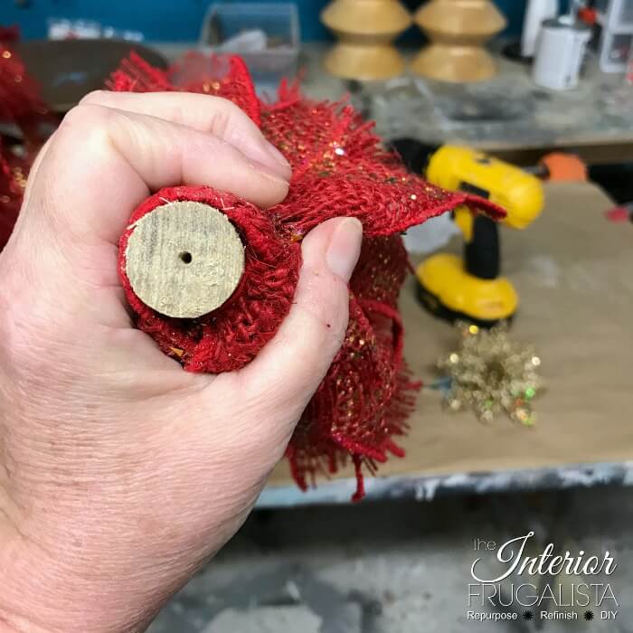 Red Burlap Ribbon Christmas Tree Topper Drilled Hole