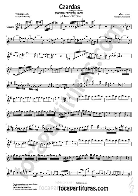 Clarinete Partitura de Czardas Sheet Music for Clarinet Music Score Versión original