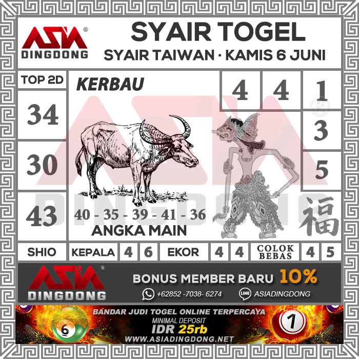 Prediksi Syair Taiwan Hari Kamis Tanggal 6 Juni 2019