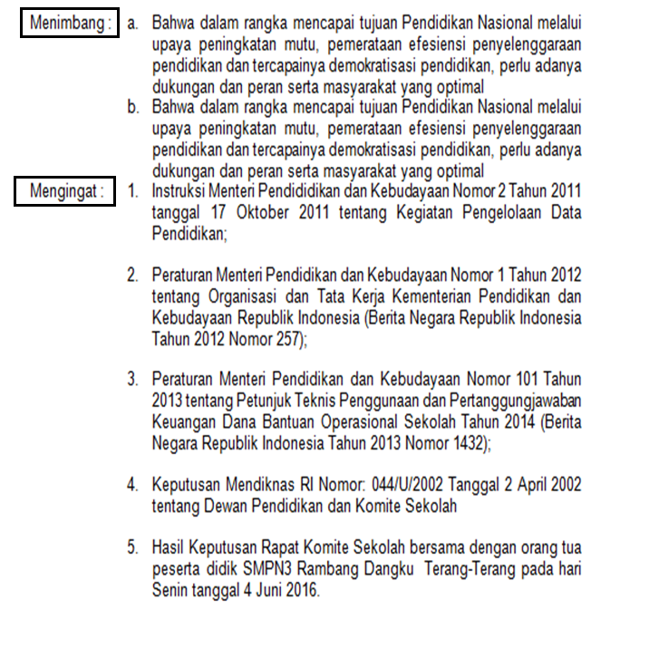 Contoh SK Komite Sekolah Baik Dan Benar Format Word