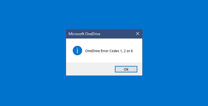 Коды ошибок OneDrive 1, 2 или 6