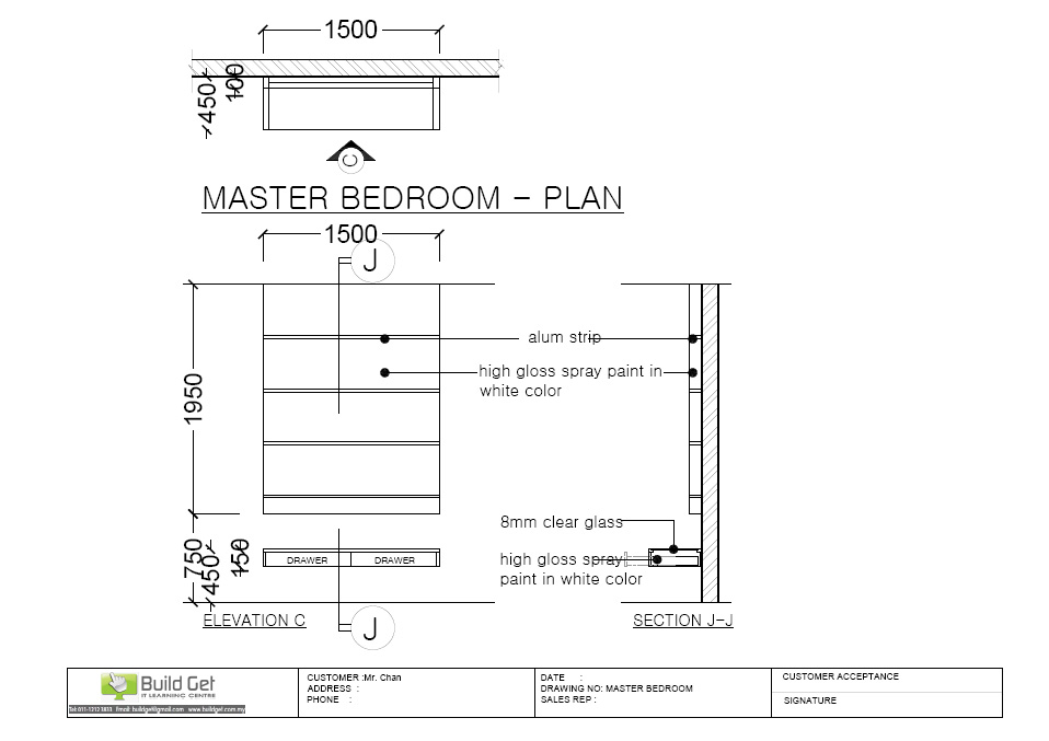 Master Bedroom Elevation With Section TV Area
