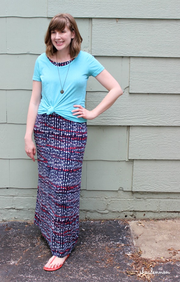 summer maxi dress look: styled as a skirt with a knotted tee | www.shealennon.com