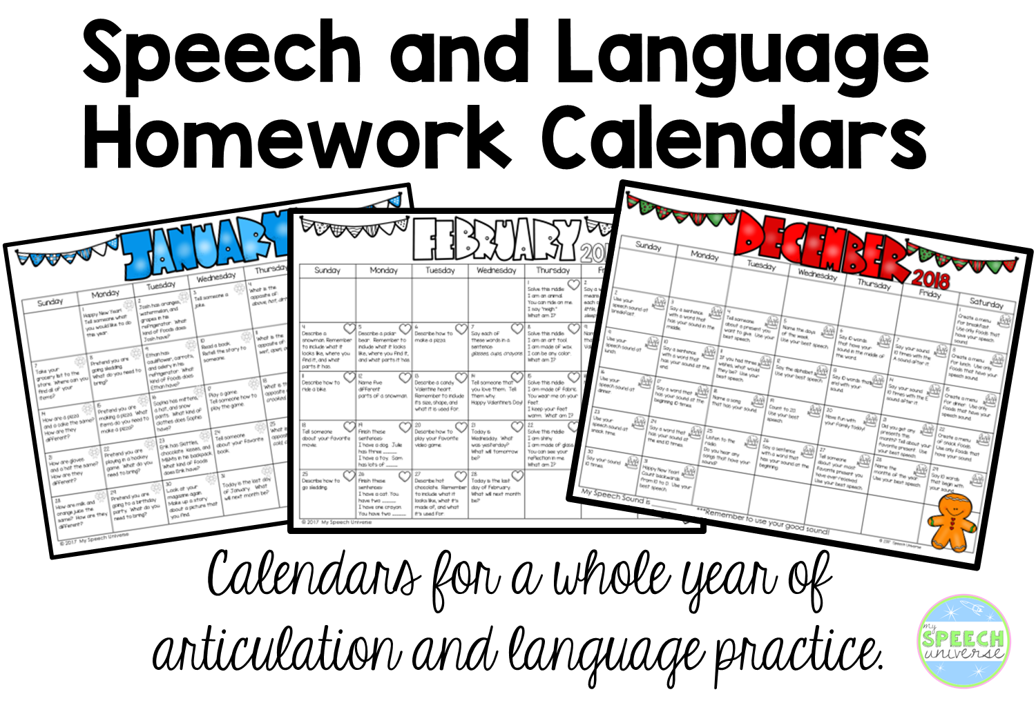 speech articulation homework calendar