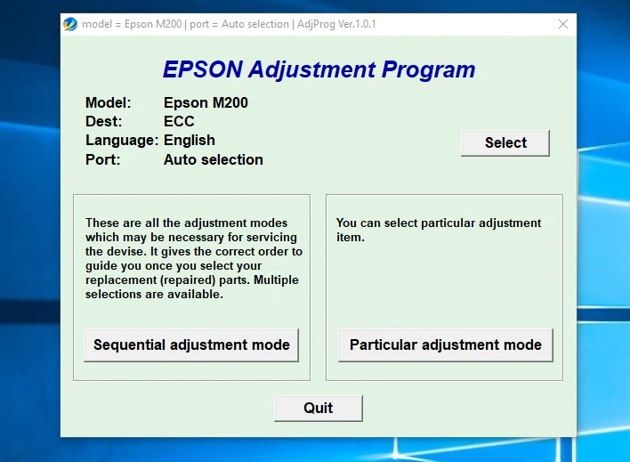 Epson Adjustment Program Resetter M200