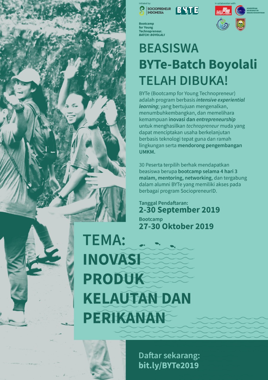 Program Beasiswa Bootcamp For Young Technopreneur BYTe 2019 Batch Boyolali
Program Beasiswa Bootcamp For Young Technopreneur BYTe 2019 Batch Boyolali