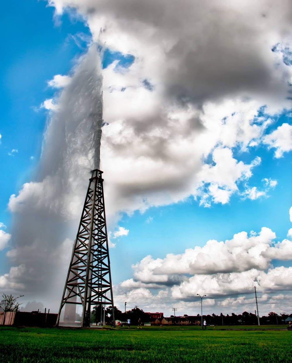 A replica of the Spindletop gusher 