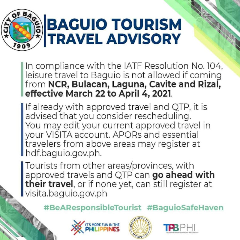 2022 BAGUIO TRAVEL REQUIREMENTS for TOURISTS & VISITORS (March 2022