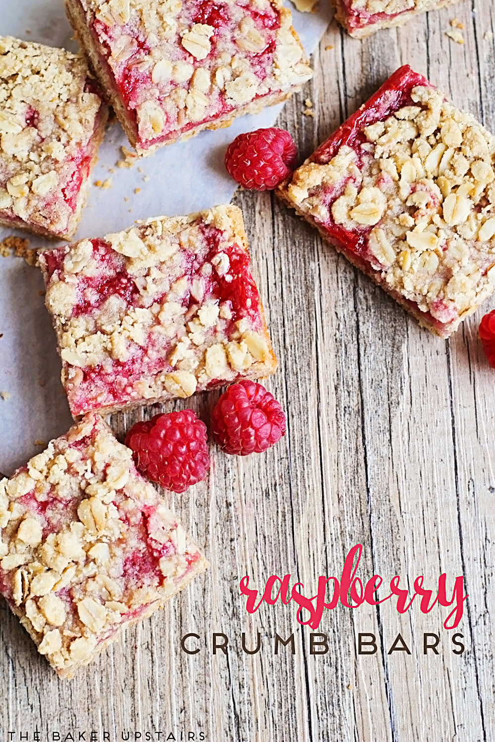 These raspberry crumb bars are amazing! A buttery oatmeal crumb base combined with fresh raspberry jam makes for a delicious cookie bar.