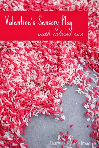 Valentine's Sensory Play with Colored Rice. Click for more #sensory bin ideas for #ValentinesDay