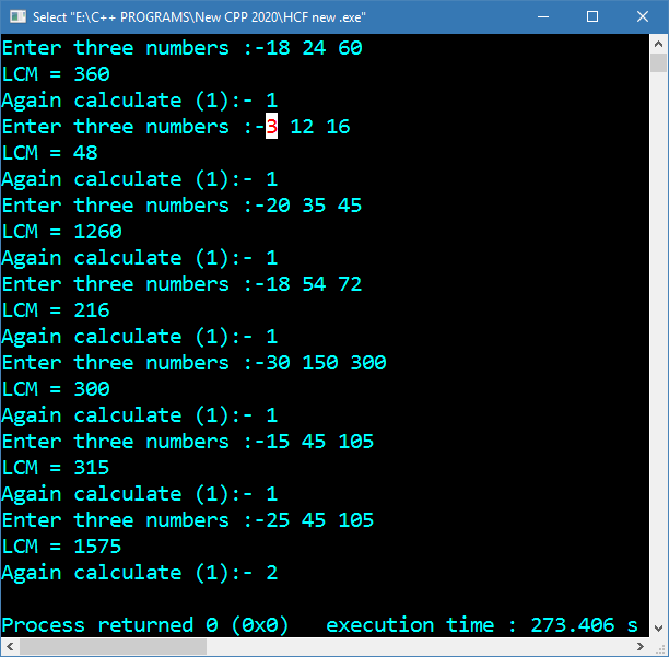 Program in C and C++ to find LCM of three numbers using Division method