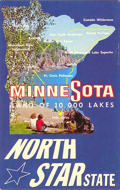 *Postcard Gems: Map: Minnesota, North Star State