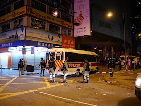 police blocking Portland Street in Mong Kok, Hong Kong