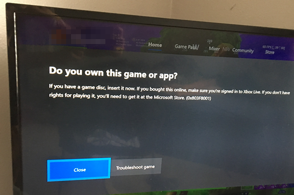 このゲームまたはアプリを所有していますか、0x803f8001-Xboxエラー