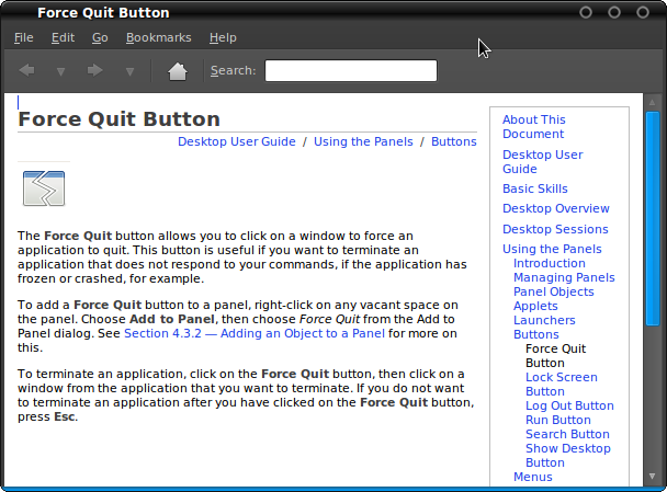 Application quit. Window quit button.