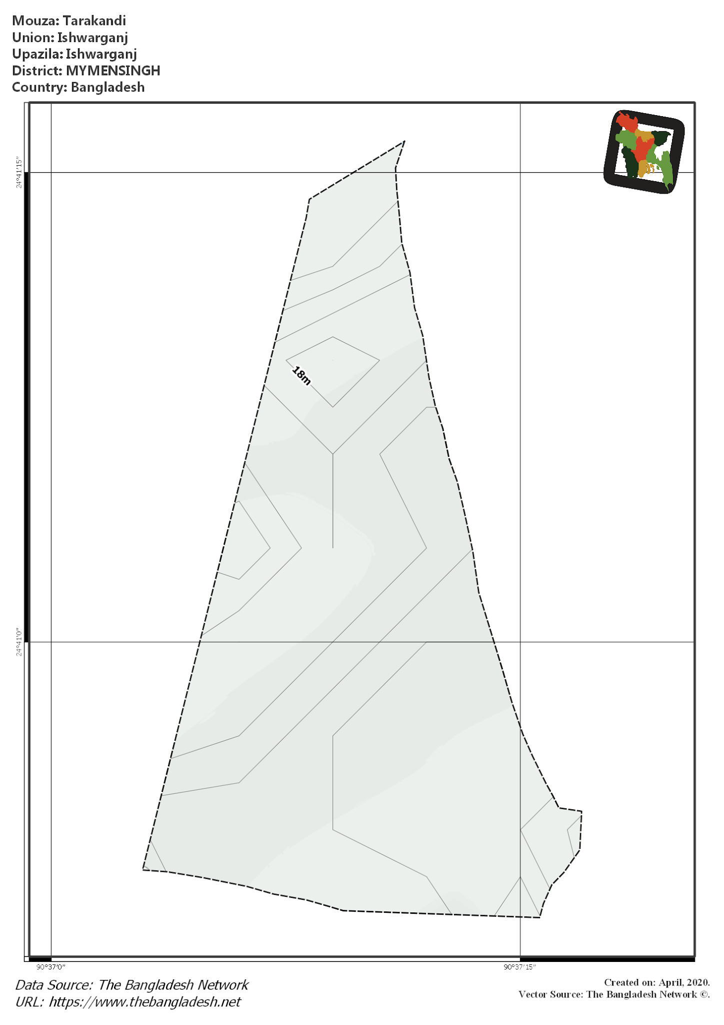 Map of Tarakandi Mouza of Ishwarganj Upazila, MYMENSINGH, Bangladesh.
