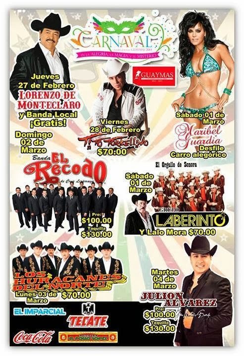 EL Carnaval de Guaymas Cartelera del Carnaval Guaymas 2014