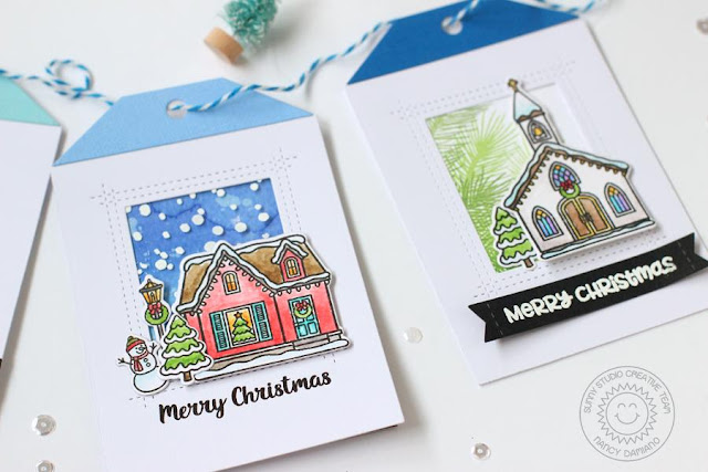 Sunny Studio Stamps: Christmas Home Christmas Chapel Playful Polar Bears Christmas Themed Gift Tags by Nancy Damiano