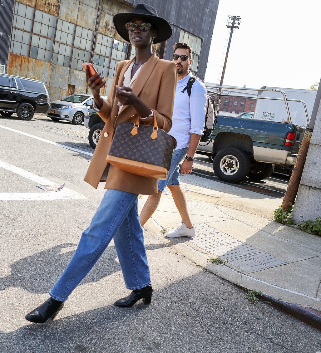 Model Style Camel Blazer Outfit Idea