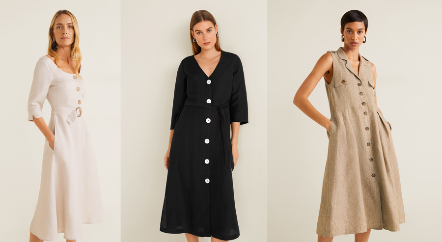 mango belt linen dress