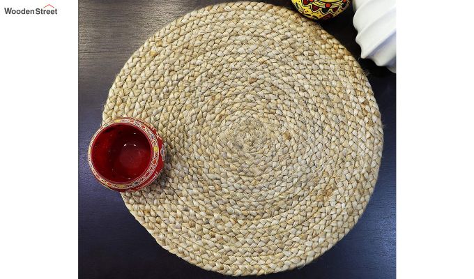 Natural Beige Jute Braided Round Table Placemats - Set of 2