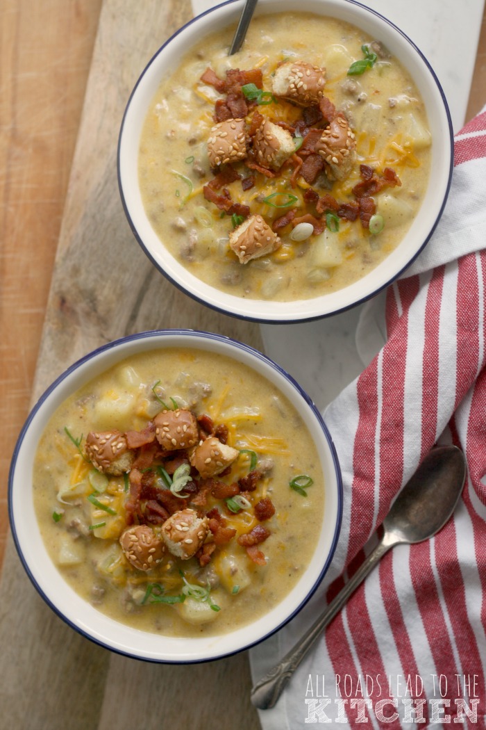 Bacon Cheeseburger Chowder inspired by Popeye FoodnFlix All Roads