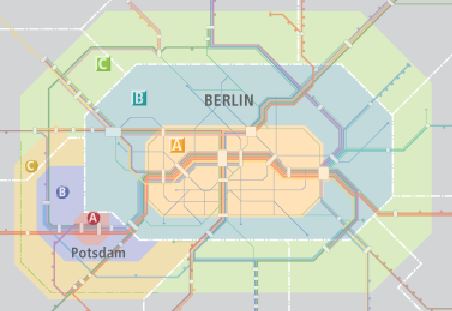 Berlin ABC區 及波茨坦ABC區 交通票價分區圖 Berlin ABC區 及波茨坦ABC區 交通票價分區圖