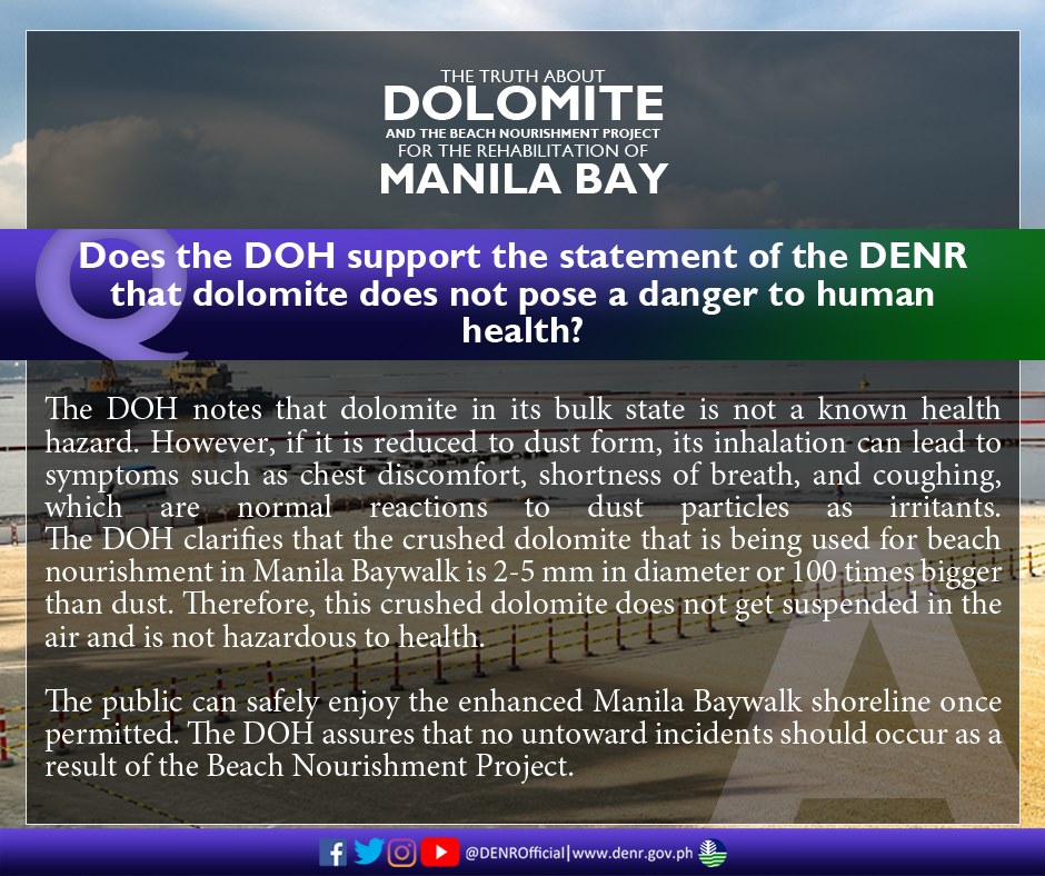 Frequently asked questions about dolomite and the beach nourishment project for the rehabilitation of Manila Bay