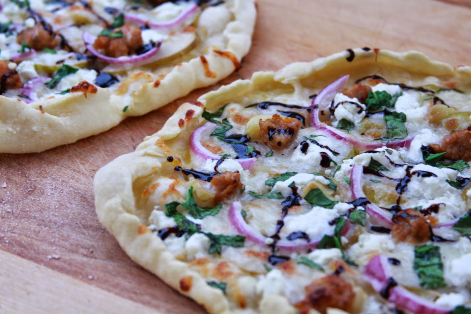 That harpist can cook! Pear Sausage & Goat Cheese Pizza