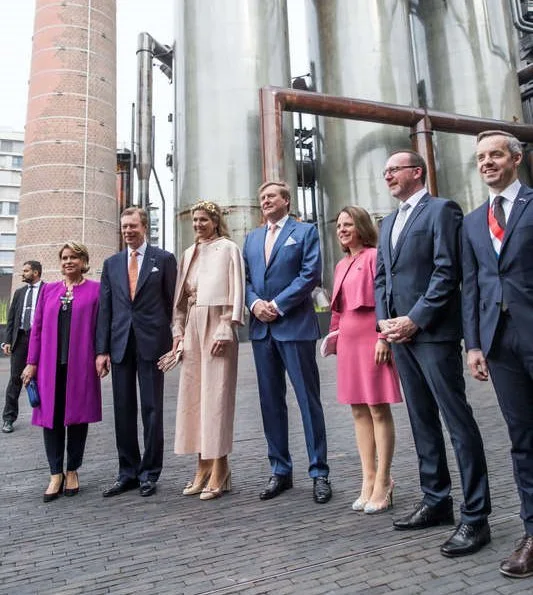 Queen Maxima wore SALVATORE FERRAGAMO Flower Heel Pump Shoes. Natan outfit Queen Maxima wore Natan coat, blouse and trousers. tiara