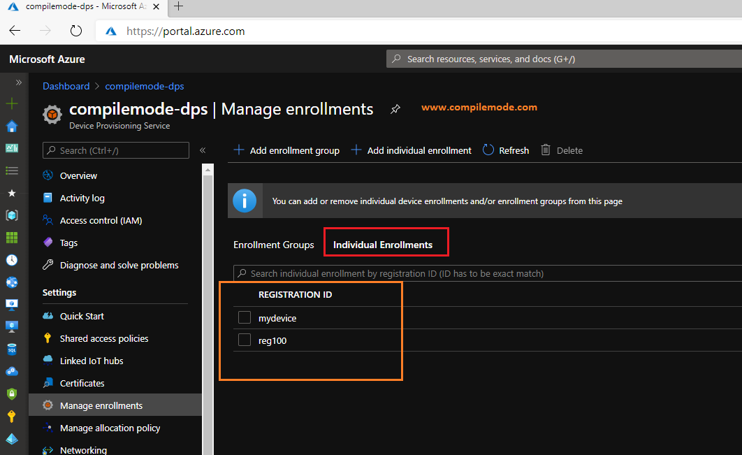 Creating Device Enrollment on Azure Device Provisioning Service