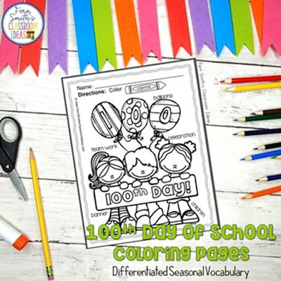 100th Day of School Coloring Pages Dollar Deal with Differentiated Seasonal Vocabulary!  Your Students will ADORE these Coloring Book Pages for the 100th Day! Add it to your plans to compliment any 100th Day Unit! 10 Coloring Pages For Some 100th Day Fun!  Fern Smith's Classroom Ideas