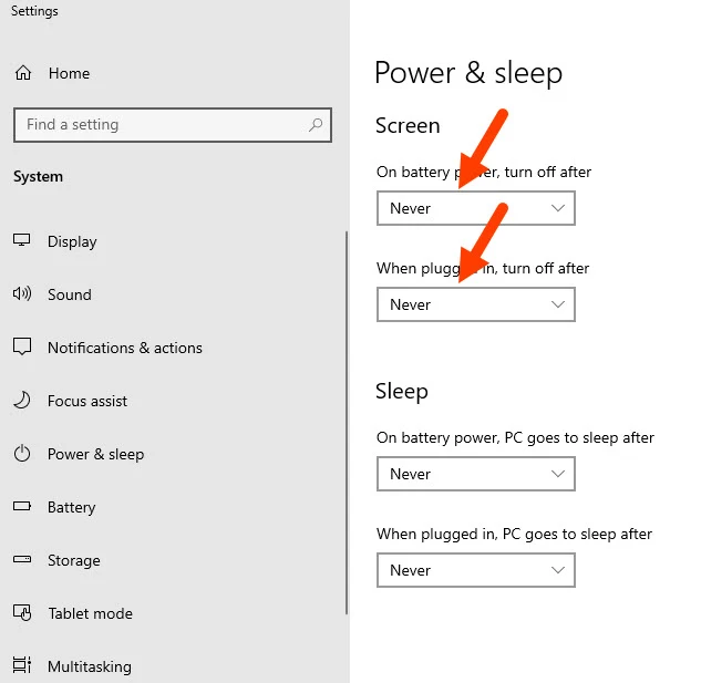 Windows Power Sleep Settings