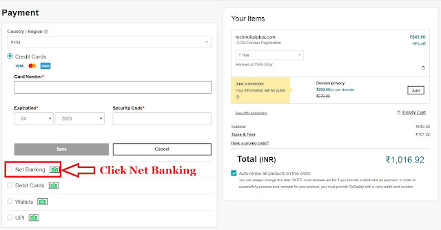 Godaddy Account not Showing Net Banking, Debit Cards, Wallets and UPI Payment options for India