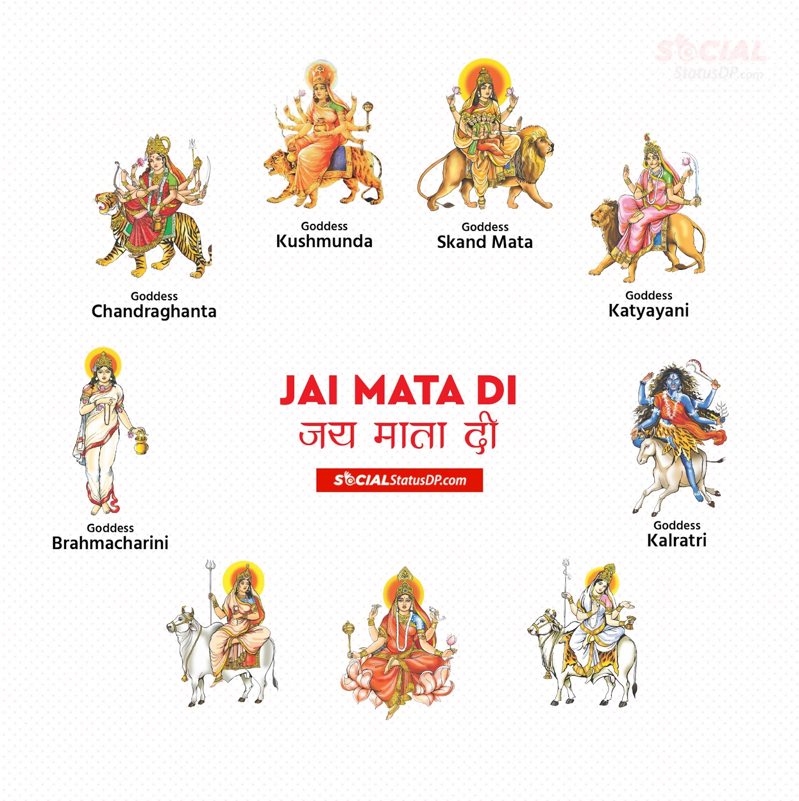 Navratri 9 Devi 9 Durga Names with Images, Nine Goddess Images, Mantra