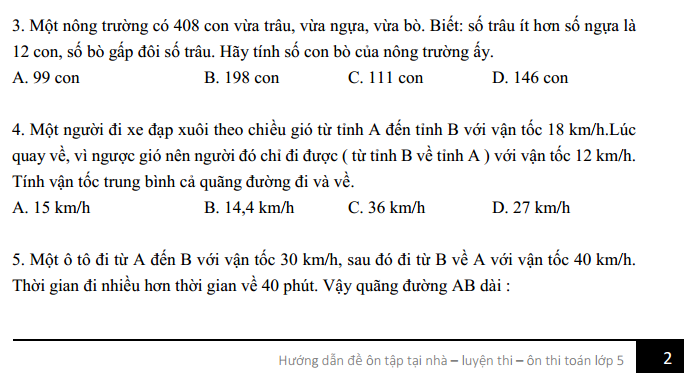 Đề ôn thi toán lớp 5 cuối kỳ