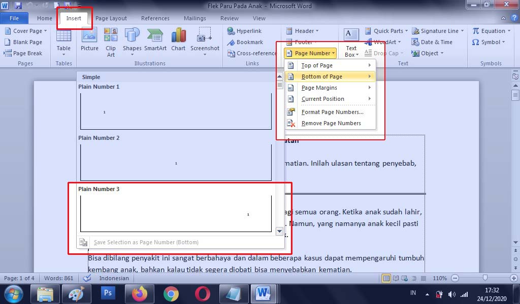Cara Membuat Posisi/Letak Penomoran Halaman Berbeda di Microsoft Word